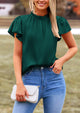 Satin Dressy Casual Ruffle Short Sleeve Crew Neck Work Party Blouses