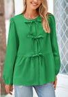PRETTYGARDEN Women's Spring Fall Babydoll Peplum Blouse Shirt Puff Long Sleeve Bow Tie Front Trendy Cute Y2K Going Out Tops