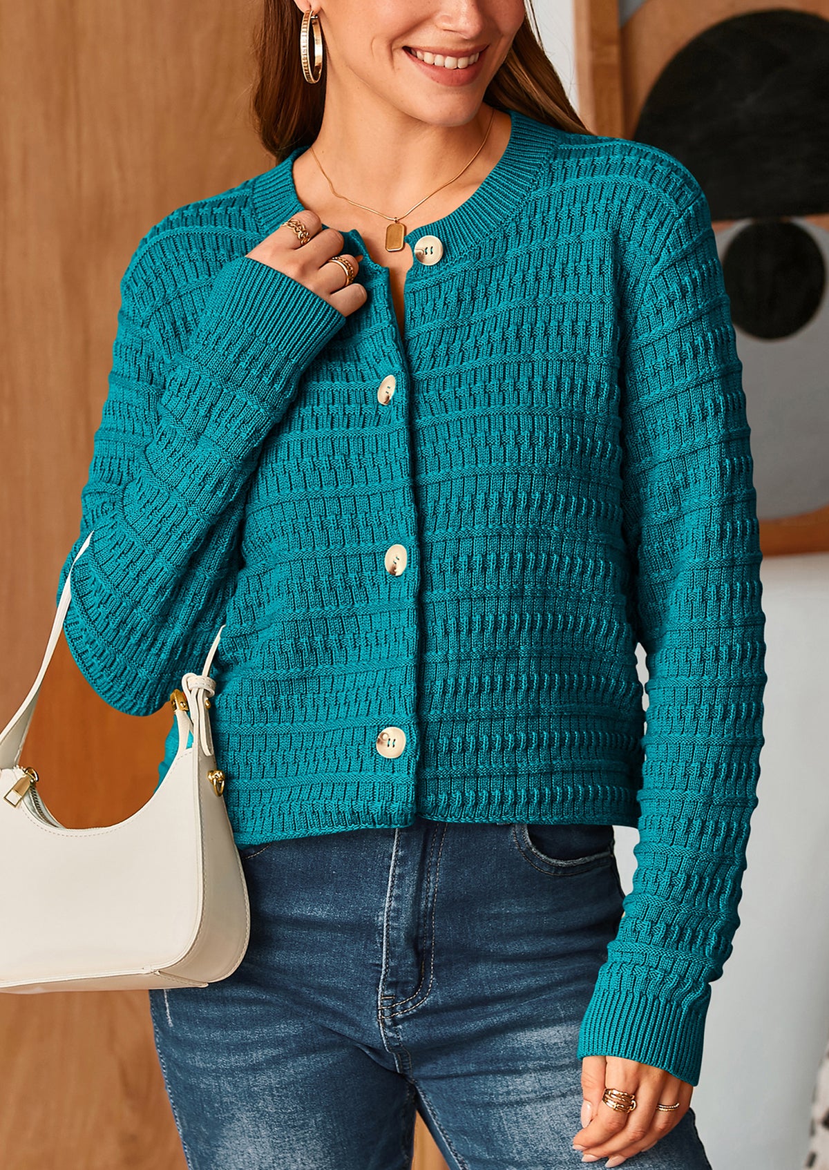 Knit Cardigan Long Sleeve Open Front Button Down Jacket