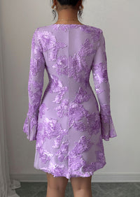 PRETTYGARDEN Women's Floral Embroidered Dress Fall Long Bell Sleeve Ribbon Flower Mini Short Mesh Bodycon Party Dresses