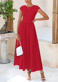 Casual Cap Sleeve Patchwork A Line Flowy Elegant Homecoming Maxi Dress