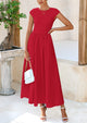 Casual Cap Sleeve Patchwork A Line Flowy Elegant Homecoming Maxi Dress
