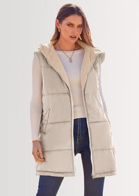 PRETTYGARDEN Womens Fall Reversible Vests Sleeveless Fleece Jacket Zip Up Hoodie Pockets Long Warm Winter Coat Outerwear