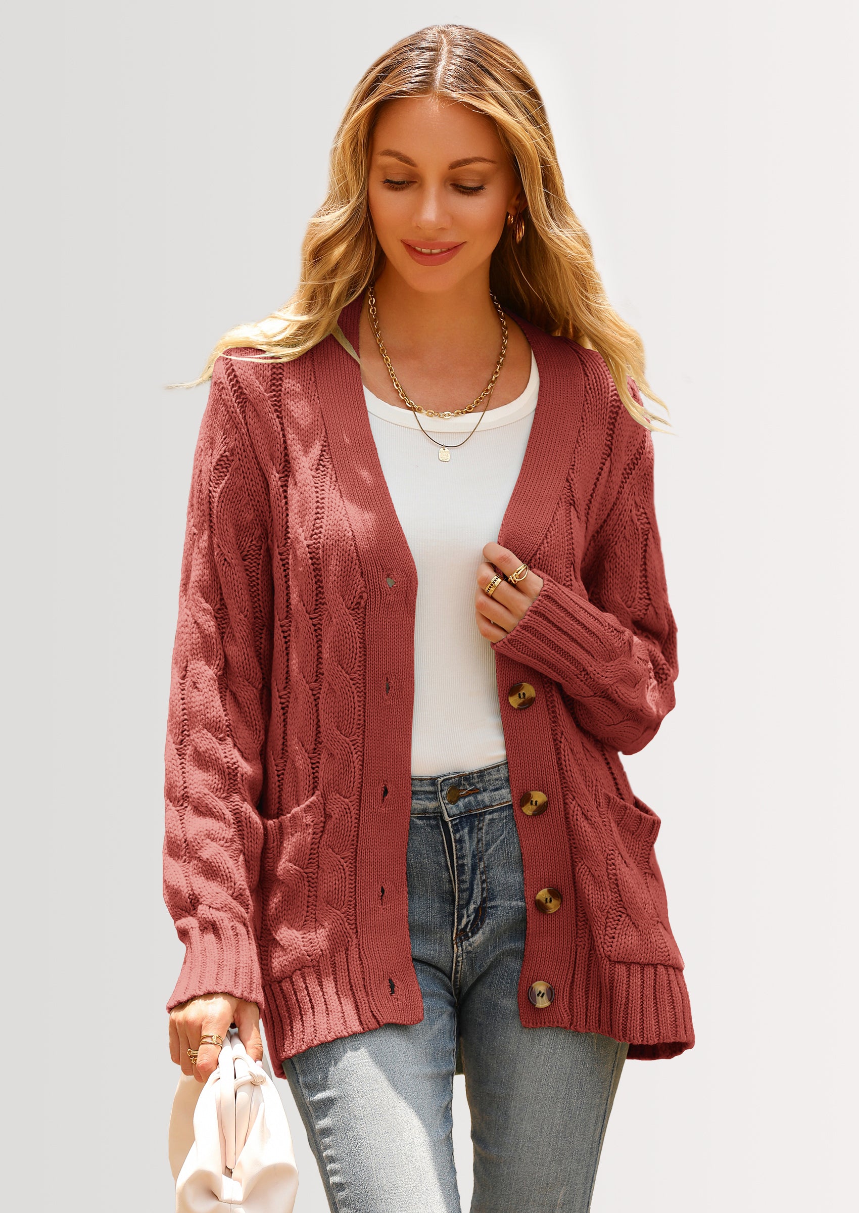 PRETTYGARDEN Women's Open Front Cardigan Sweaters Fall Fashion Button Down Cable Knit Chunky Winter Outerwear Coats