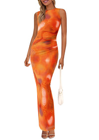Floral Bodycon Sleeveless Mesh Maxi Long Dresses