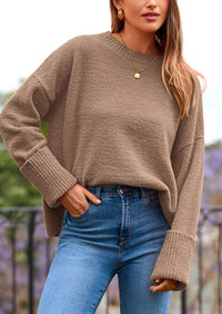 PRETTYGARDEN Women's Fall Oversized Sweaters Casual Crewneck Pullover Long Sleeve Fuzzy Chunky Knit Tops Blouse