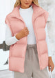Casual Stand Collar Lightweight Sleeveless Zip Up Padded Coats