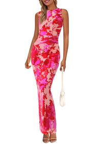 Floral Bodycon Sleeveless Mesh Maxi Long Dresses