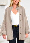 PRETTYGARDEN Women's Winter Button Down Cardigan Sweaters Mock Neck Lantern Long Sleeve Chunky Knit Jacket Trendy Outerwear