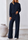 PRETTYGARDEN 2 Piece Long Sleeve Pullover Tops and Wide Leg Pants Knitted Lounge Sets