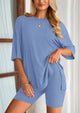 Casual Short Sleeved Round Neck Top Paired With Shorts Two-Piece Set