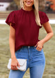 Satin Dressy Casual Ruffle Short Sleeve Crew Neck Work Party Blouses