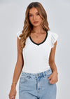 PRETTYGARDEN Womens V Neck Summer Tops Ruffle Sleeveless Slim Fit T Shirts Going Out Casual Blouses