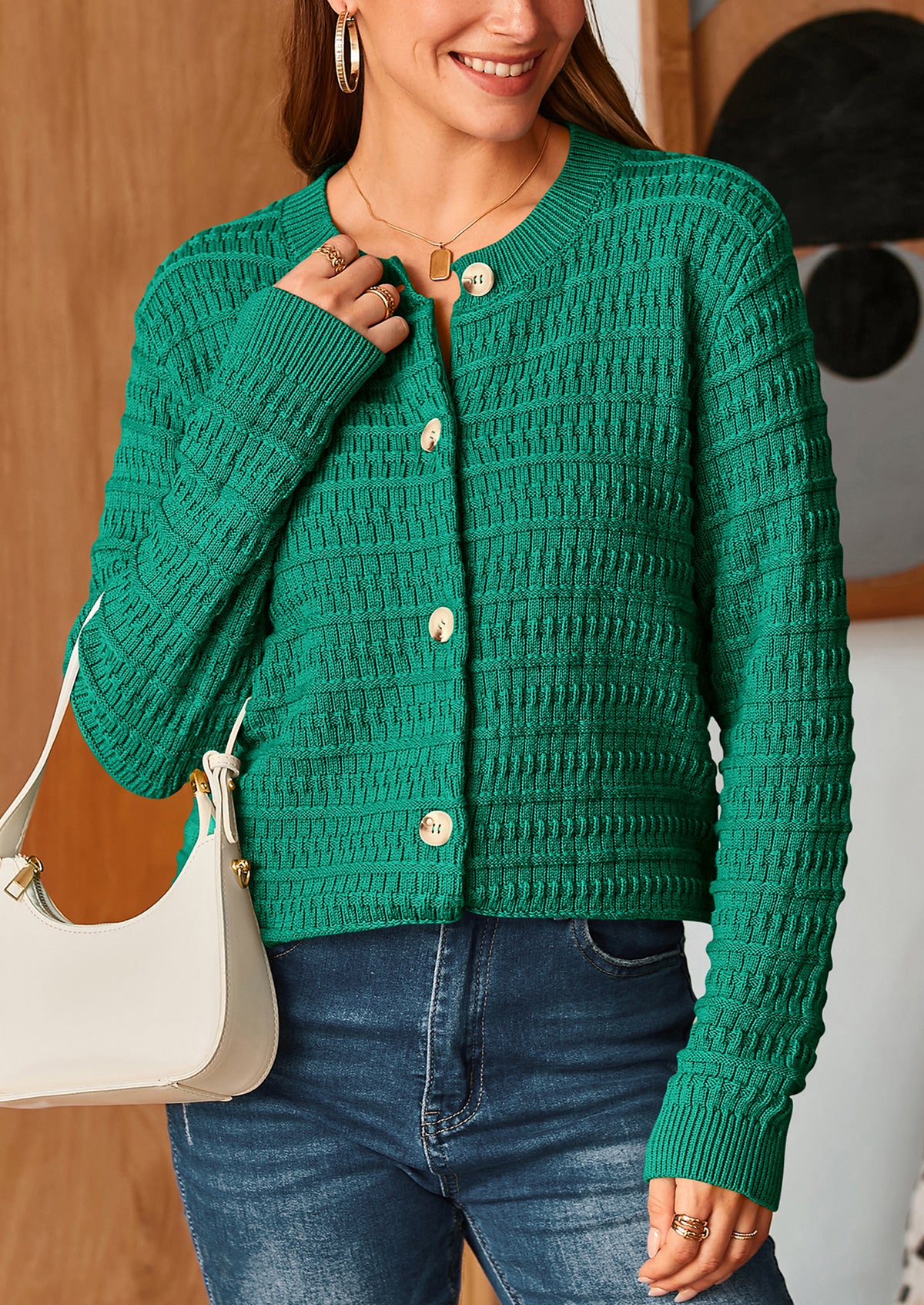 Knit Cardigan Long Sleeve Open Front Button Down Jacket