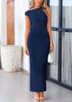 Sleeveless One Shoulder Bodycon Ruched Slit Mesh Maxi Dresses