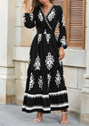 PRETTYGARDEN Women's Fall Wedding Guest Dresses Boho Floral Long Sleeve V Neck Flowy Elegant Maxi Dress Beach Clothes