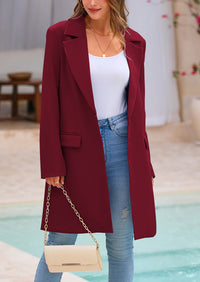 PRETTYGARDEN Women's Spring Fall Long Blazer Jackets Long Sleeve Lapel Pockets Loose Fit Work Casual Blazers Outerwear