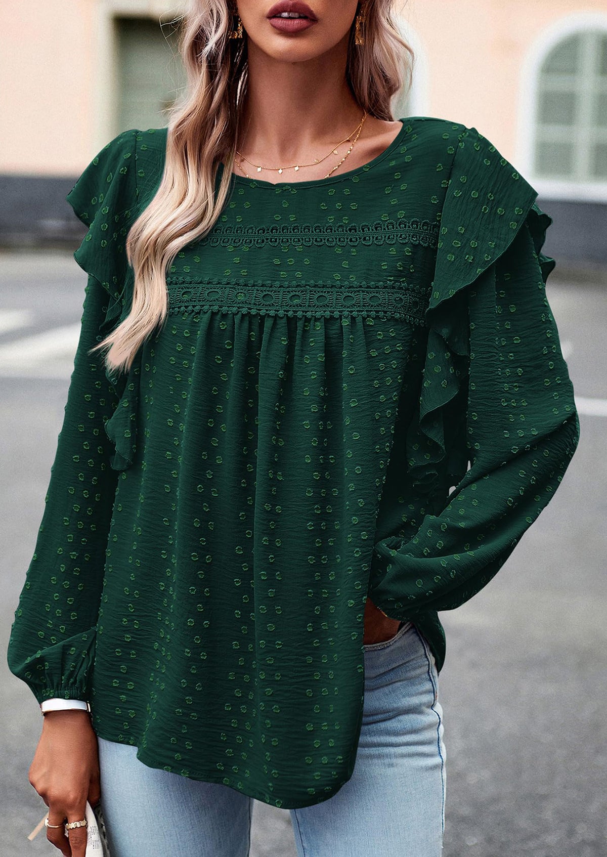 Long Sleeved Casual Round Neck Bohemian Blouses