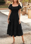 PRETTYGARDEN Casual Square Neck Smocked Tiered Ruffle Midi Dresses