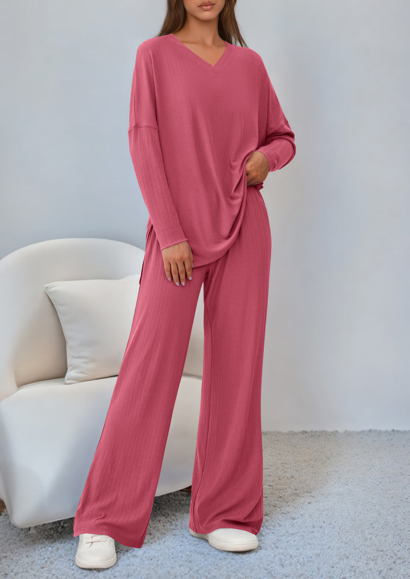 PRETTYGARDEN 2 Piece Lounge Sets for Women Fall Outfits Casual Loose Long Sleeve Tops Wide Leg Pants Matching Pajama Set