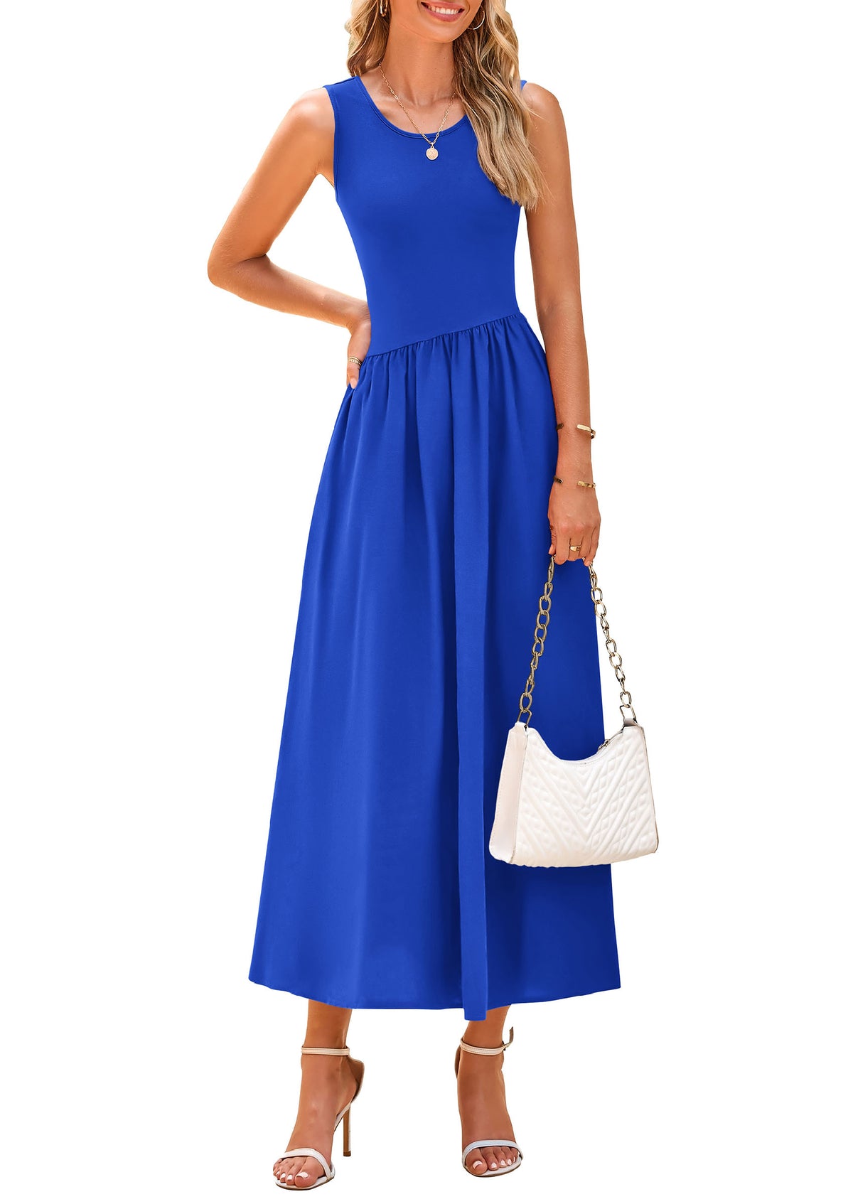Casual Sleeveless Striped Ribbed Knit Long Dresses Beach Vacation Sundress