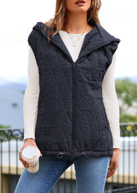 Casual Sleeveless Hooded Zipper Jacket Jacket