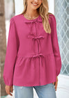 PRETTYGARDEN Women's Spring Fall Babydoll Peplum Blouse Shirt Puff Long Sleeve Bow Tie Front Trendy Cute Y2K Going Out Tops