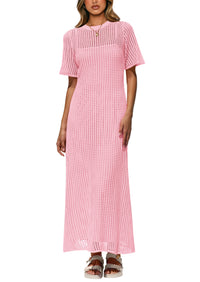 Eyelet Beach Vacation Resort Short Sleeve Hollow Out Dress Cover Up Maxi Dresses