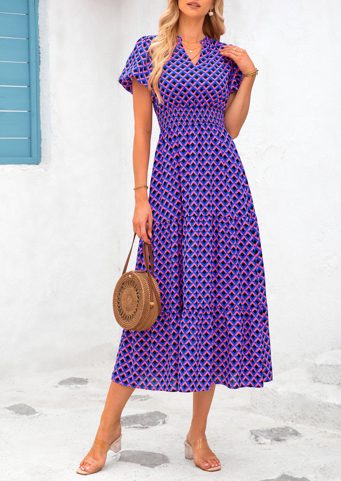 Casual V-neck short sleeved Bohemian Maxi dress
