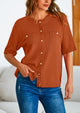 Button Down Casual Short Sleeve Crew Neck Ribbed Knit Shirts
