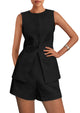 Casual Trendy Button Down Vest Tops High Waisted Shorts Business Two Piece Sets