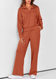Flip Collar Half Zip Top And Wide Leg Pants Casual Two-Piece Set