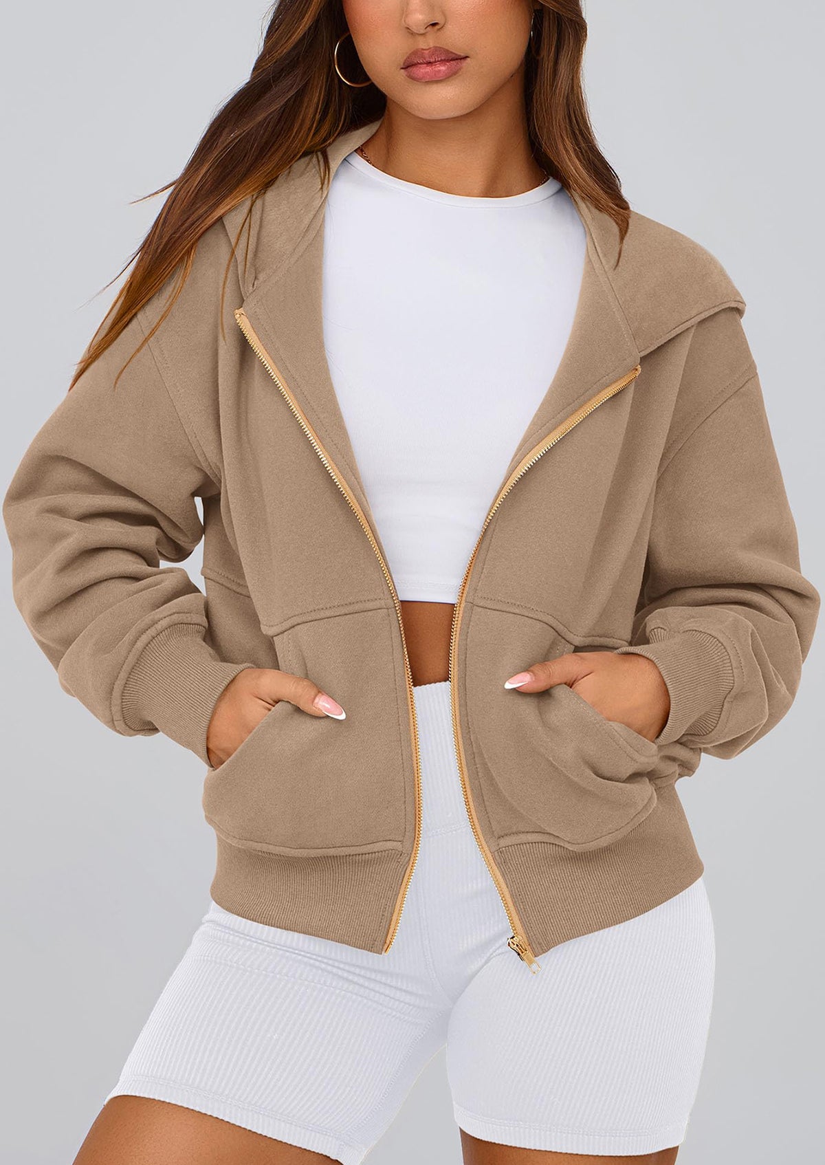 Y2K Zip Up Hoodie Long Sleeve Loose Fit Pockets Casual Sweatshirt