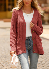 Knitted Solid Color Button Down Chunky Outwear Cardigan