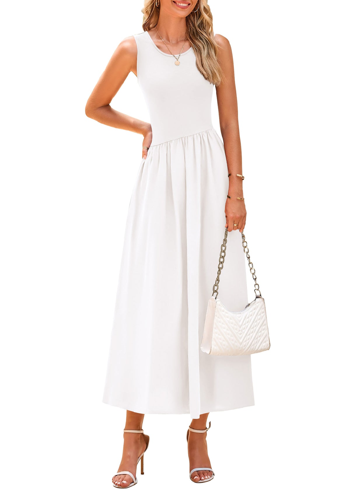 Casual Sleeveless Striped Ribbed Knit Long Dresses Beach Vacation Sundress