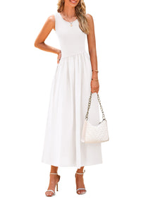 Casual Sleeveless Striped Ribbed Knit Long Dresses Beach Vacation Sundress