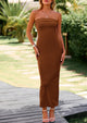 Ribbed Strapless Side Slit Long Going Out Casual Elegant Party Dresses