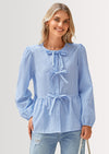 PRETTYGARDEN Women's Spring Fall Babydoll Peplum Blouse Shirt Puff Long Sleeve Bow Tie Front Trendy Cute Y2K Going Out Tops