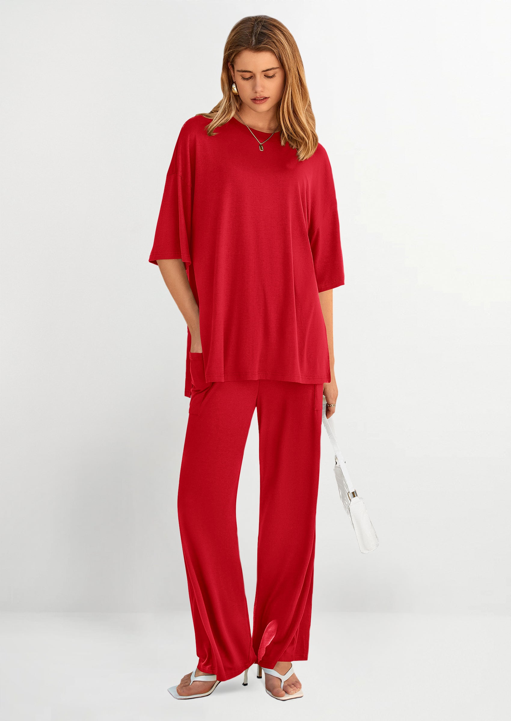 PRETTYGARDEN Women's 2 Piece Outfits Casual Short Sleeve Pullover Tops and Wide Leg Pants Lounge Sets Tracksuits