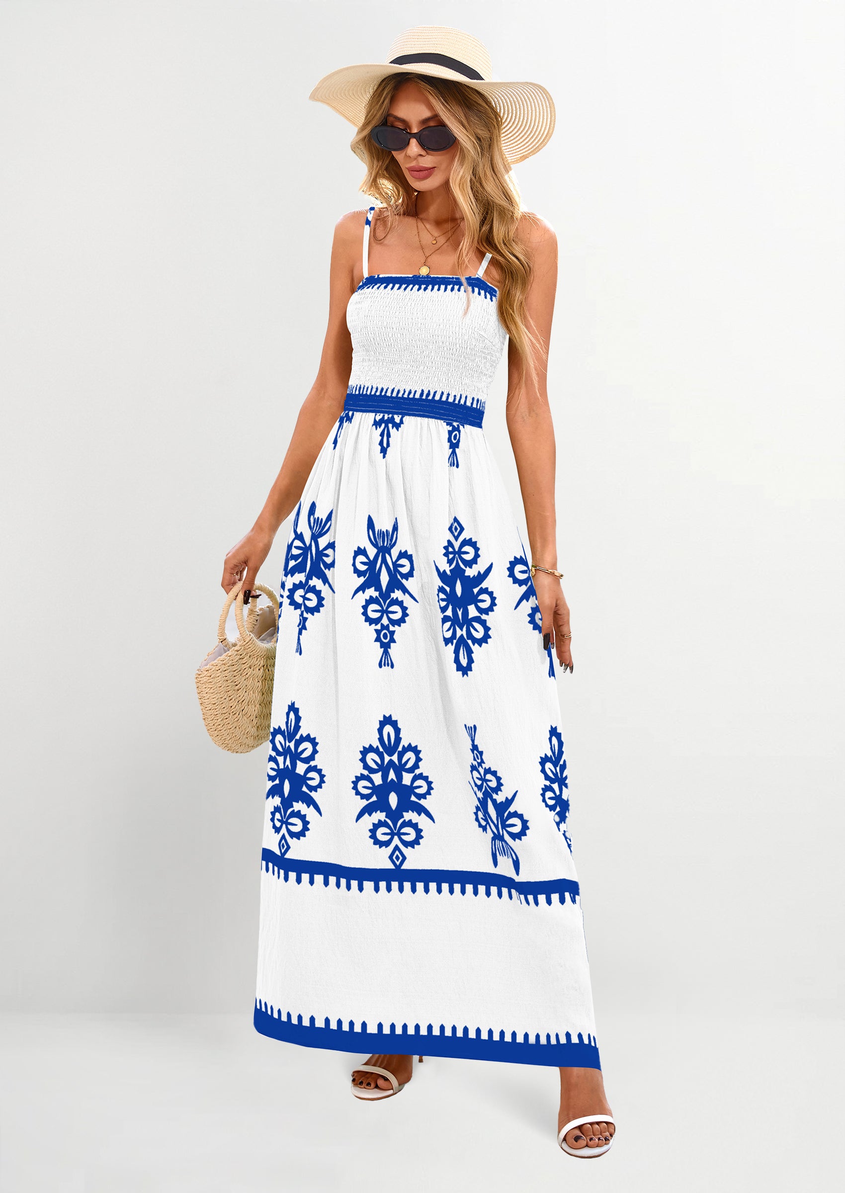 PRETTYGARDEN Summer Dress for Women Floral Sundress Spaghetti Strap Flowy Beach Vacation Boho Maxi Dresses