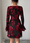 PRETTYGARDEN Women's Floral Embroidered Dress Fall Long Bell Sleeve Ribbon Flower Mini Short Mesh Bodycon Party Dresses