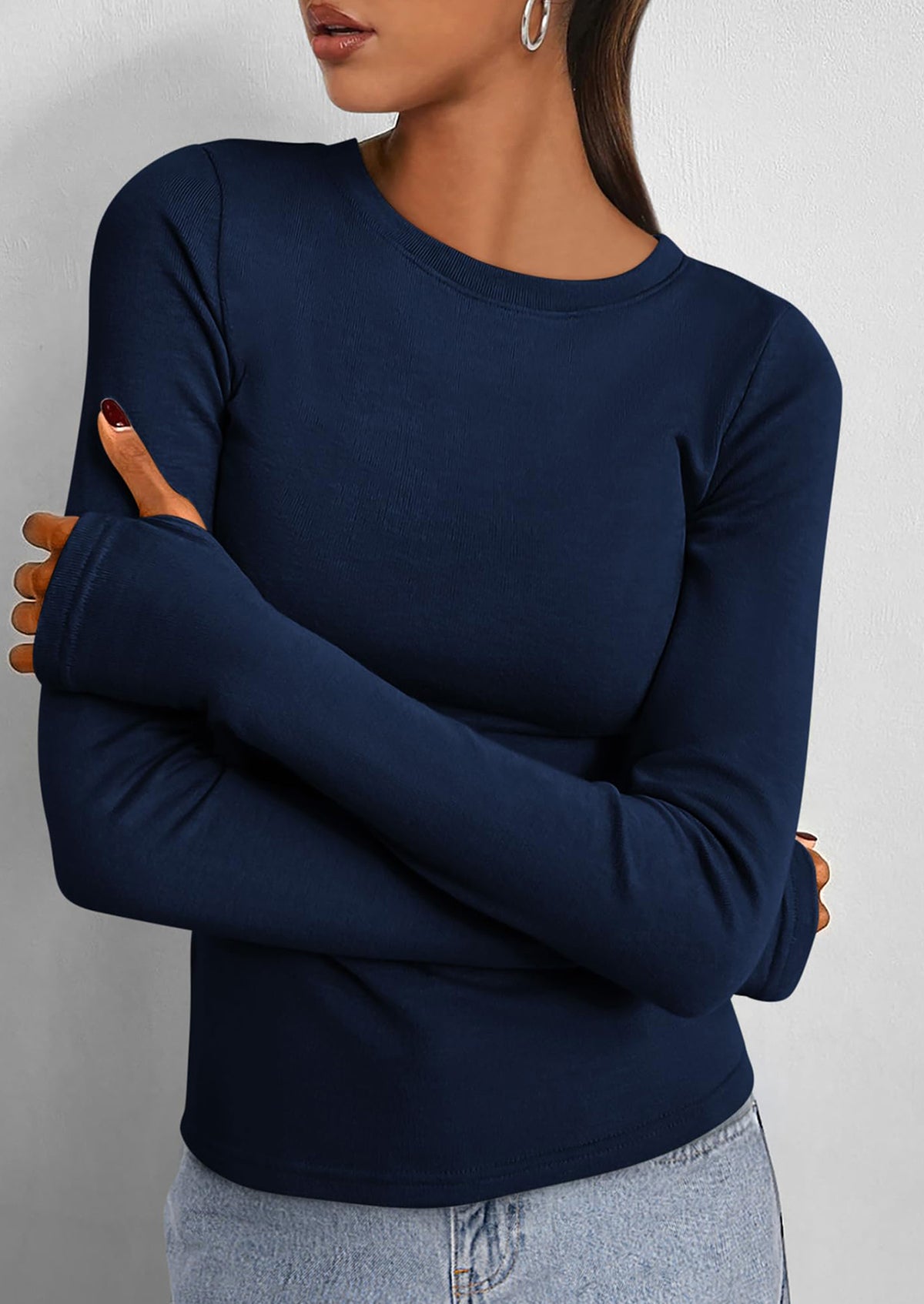 Casual Long Sleeved Round Neck Y2k Top