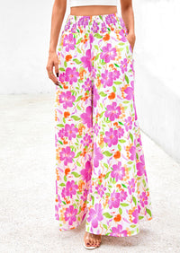 Casual Elastic High Waisted Pockets Boho Beach Wide Leg Palazzo Pants