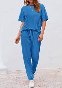 Two Piece Outfit Short Sleeve  Pullover Tops Tracksuits