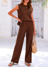 Pullover Tops And Wide Leg Pants Casual Two Piece Sets
