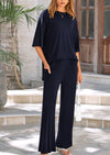 PRETTYGARDEN 2 Piece Outfits Casual Pullover Tops and Wide Leg Pants Tracksuits