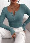 BTFBM Women Long Sleeve Shirts Fall Tops V Neck Button Up Slim Fit Ribbed Knit Solid Color Casual Shirts