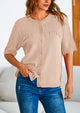 Button Down Casual Short Sleeve Crew Neck Ribbed Knit Shirts