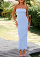 Ribbed Strapless Side Slit Long Going Out Casual Elegant Party Dresses