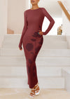 PRETTYGARDEN Bodycon Maxi Dress Fall Floral Long Sleeve Sexy Mesh Cocktail Wedding Guest Long Dresses